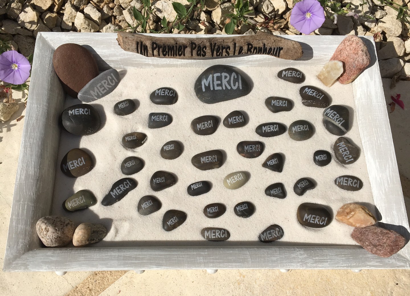 galet Vendée naturel gravé Merci Loi d'Attraction pensées positives cadeau personnalisé