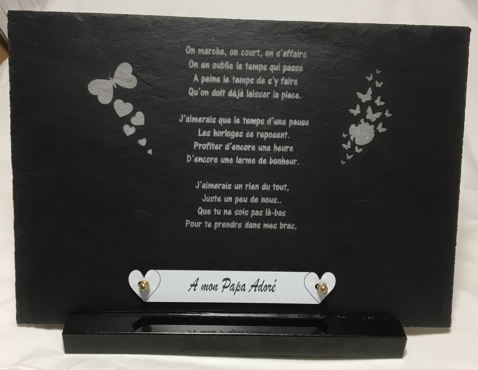 ardoise funéraire papillon horloge