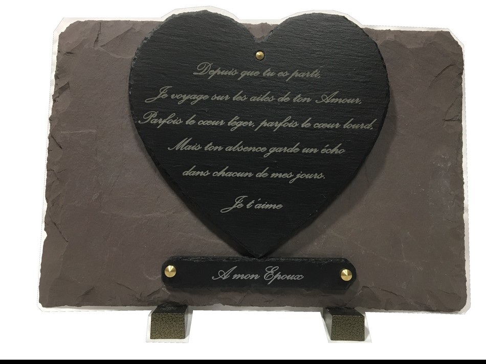 ardoise funéraire gravée personnalisée coeur découpé