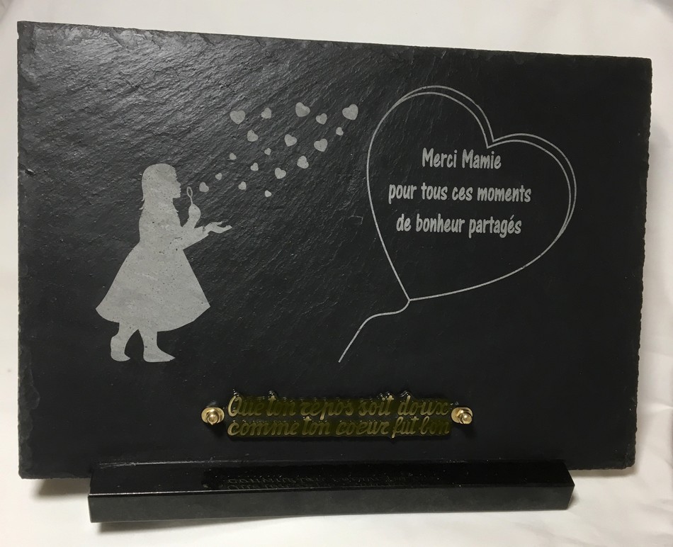 ardoise funéraire fillette coeurs Mamie merci