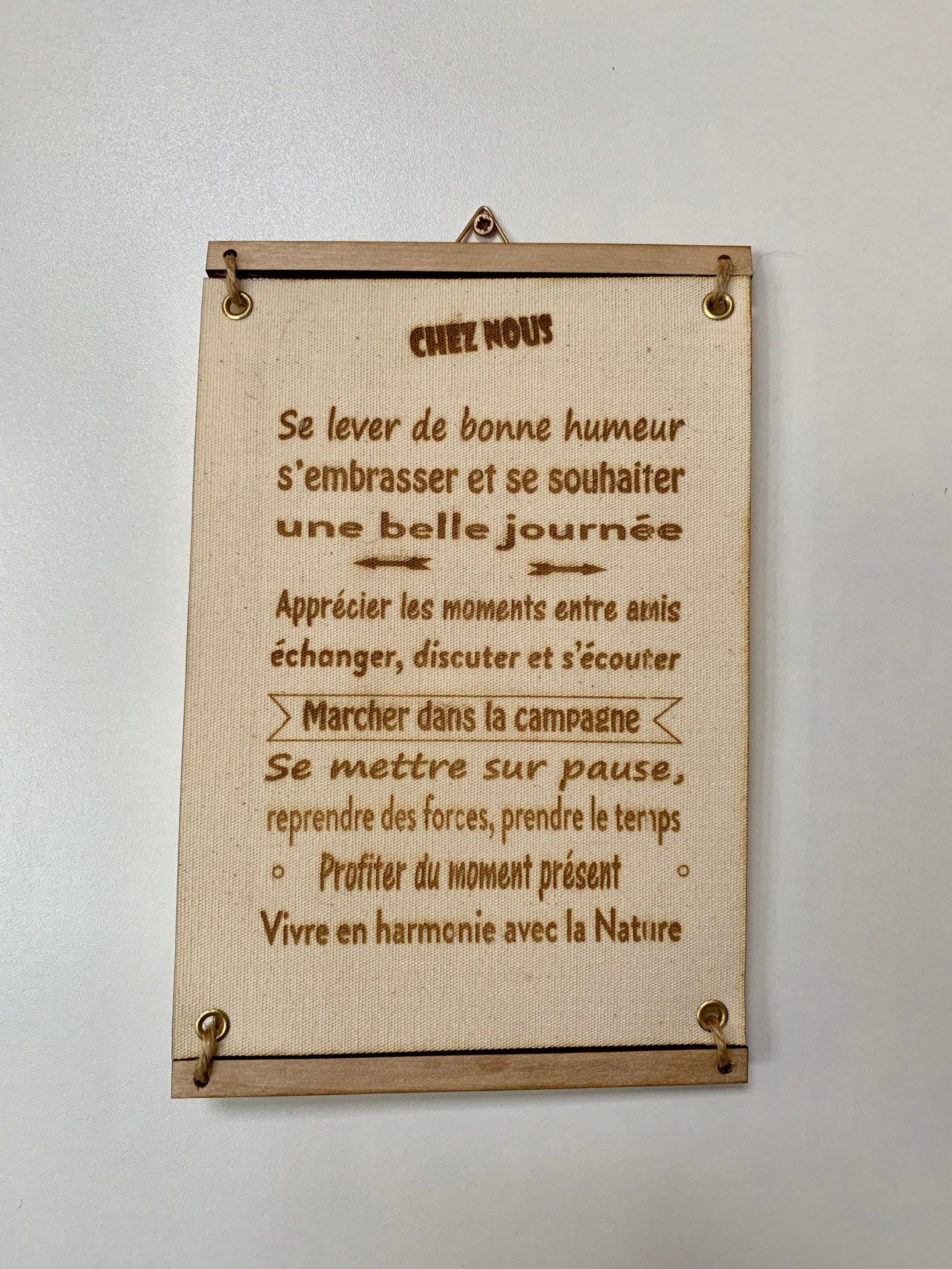 Toile gravée Poëme "Chez Nous"